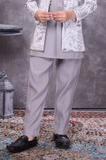 Grey Sophisticated jacquard embellished indowestern