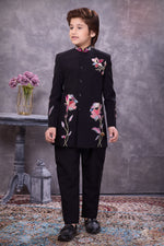 Black jacquard Stone Detailed indowestern Set