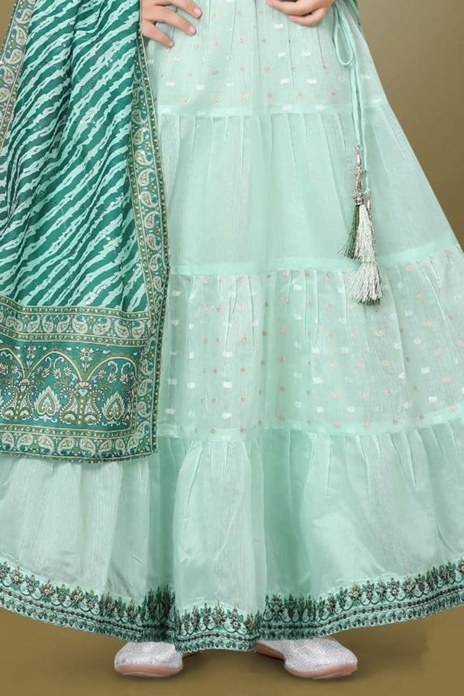 Sea Green Wedding Wear Embroidered Gown For Girls