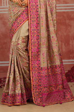 Beige Banaras Silk Saree with Pure Kachhi Work & Diamond & Mirror Heavy Work