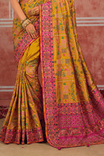Mustard Banaras Silk Saree with Pure Kachhi Work & Diamond & Mirror Heavy Work