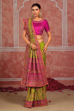 Light Green Banaras Silk Saree with Pure Kachhi Work & Diamond & Mirror Heavy Work