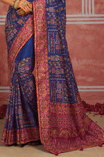 Royal Blue Banaras Silk Saree with Pure Kachhi Work & Diamond & Mirror Heavy Work