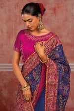 Royal Blue Banaras Silk Saree with Pure Kachhi Work & Diamond & Mirror Heavy Work