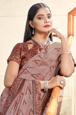 Brown Georgette Saree With Border And Blouse Piece