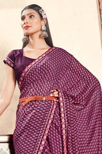 Plum Georgette Saree With Border And Blouse Piece