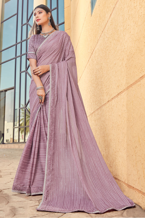Purple Georgette Saree With Border And Blouse Piece
