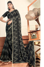 Black Georgette Saree With Border And Blouse Piece