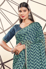 Forest Green Georgette Saree With Border And Blouse Piece