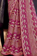 Burgundy Georgette Saree With Border And Blouse Piece