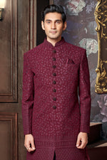 Maroon Thread Work Designer Sherwani For Men