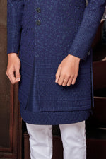 Navy Blue Thread Work Designer Sherwani For Men