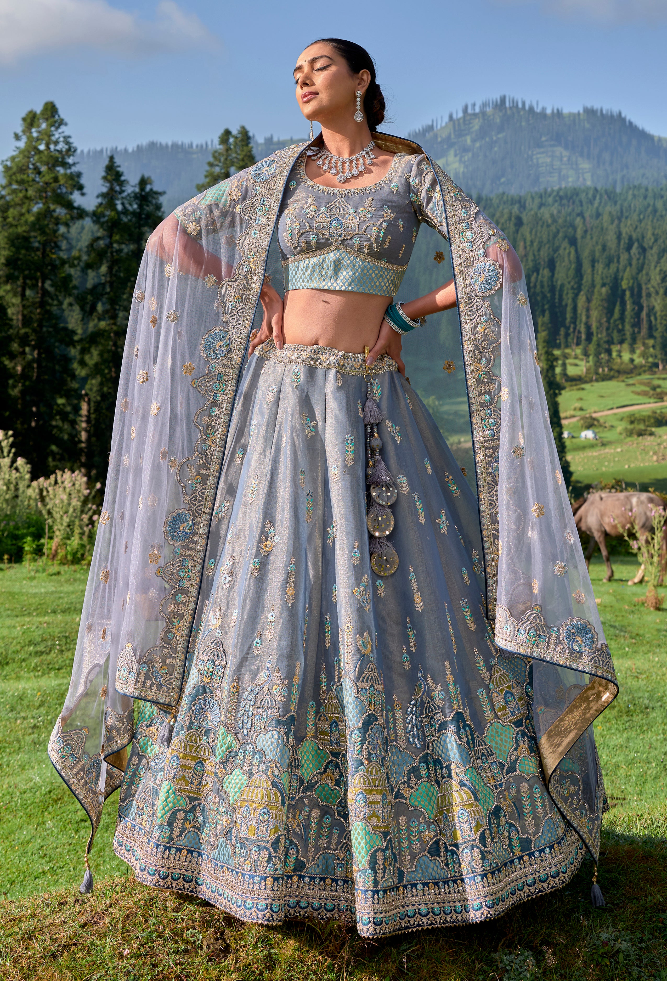 Shop Light Grey Net Embroidered Umbrella Lehenga Choli With Dupatta Wedding  Wear Online at Best Price | Cbazaar
