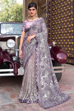 Light Purple Imported & Net Saree With Blouse Piece