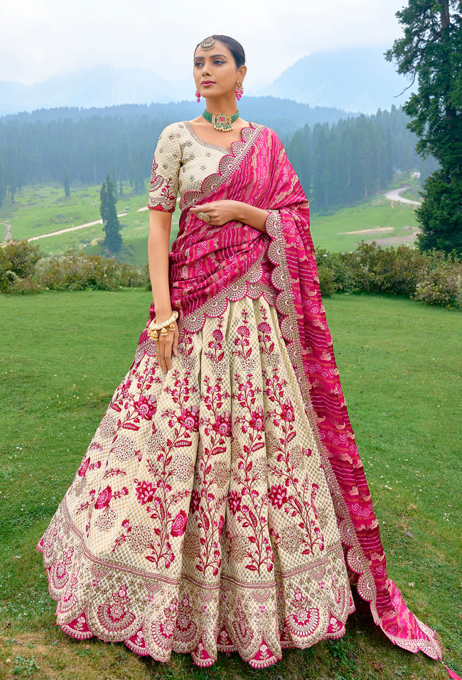 Cream and Light Pink Embroidered Net Lehenga features a dhupioni silk  blouse, net lehenga… | Indian wedding outfits, Indian fashion dresses,  Designer dresses indian