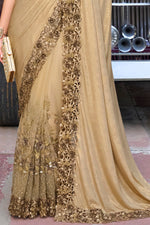 Dark Tan Imported & Net Saree With Blouse Piece