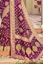 Purple Wine Pure Georgette & Viscos Bandhani Saree With Border Latkan Pallu And Embroidered Blouse Piece