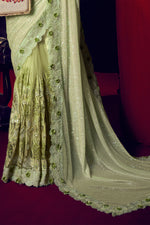 Mint Green Imported & Net Saree With Blouse Piece