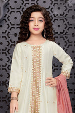 Cream Chiffon Readymade Embroidered Salwar suit.
