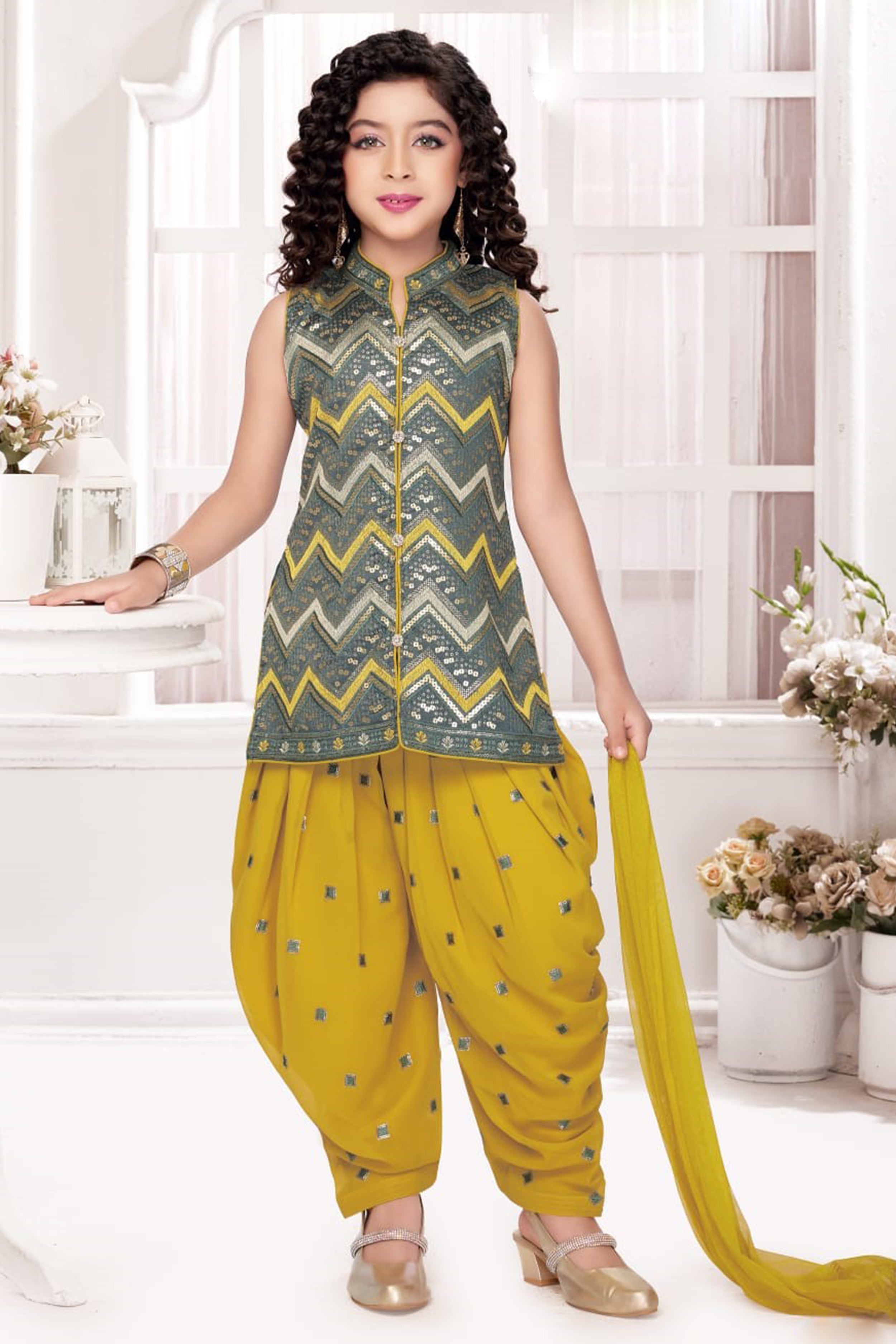 Mustard Yellow Afghani Dress For Girls paanericlothing Mustard Yellow Afghani Dress For Girls paanericlothing