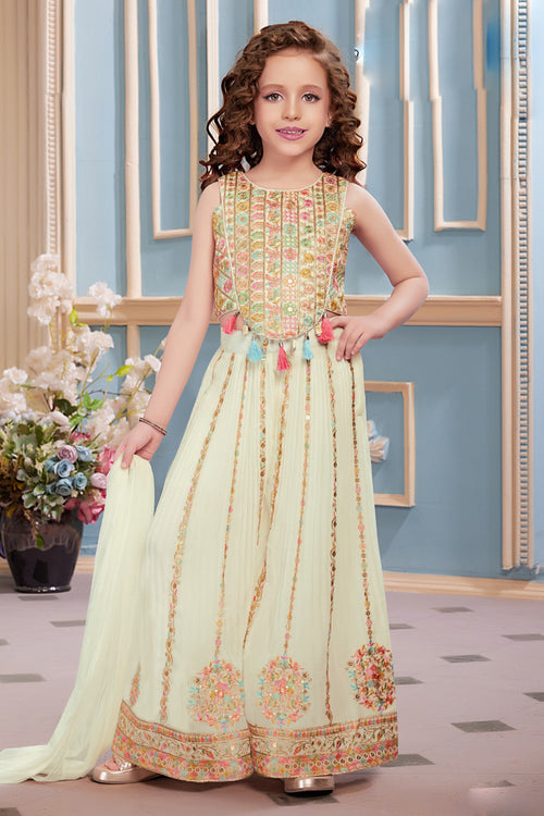Cream Color Elegant Embroidered Palazzo Set For Girls