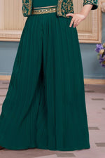 Green Stylish Crop Top With Fancy Palazzo And Jacket For Girls