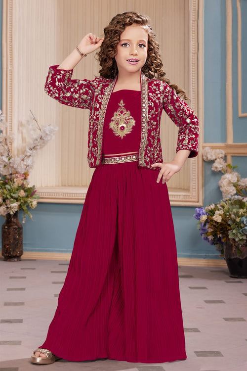 Rani Stylish Crop Top With Fancy Palazzo And Jacket For Girls