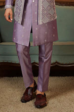 Purple Festive Wear Embroidered Indowestern Set With Jacket For Mens