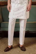 White Thread Embroidered Indowestern Fusion Jacket Set For Mens