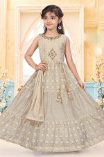 Beige Color In Fancy Printed Gown For Girls