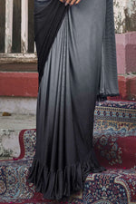 Grey Ready Pleated Stone Work Lycra Saree And Heavy Work Blouse Piece