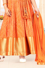 Orange Designer Batik Printed Gown For Girls