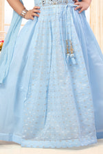 Sky Blue Wedding Wear Embroidered Gown For Girls