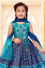 Navy Blue Color Printed Gown In Cotton For Girls