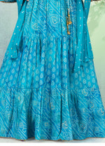 Blue Color Fancy Printed Cotton Gown For Girls