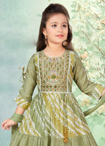Forest Green Color Fancy Printed Cotton Gown For Girls