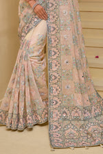 Peach Embroidered Organza Saree