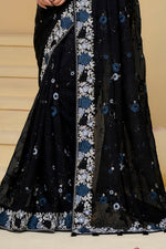 Black Embroidered Organza Saree With Blouse piece