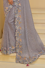 Light Grey Embroidered Organza Saree With Blouse