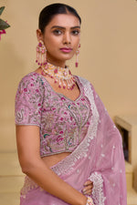 Light Pink Embroidered Organza Saree With Blouse Piece