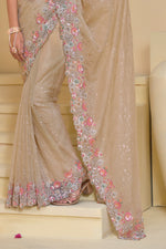 Beige Embroidered Organza Saree With Blouse