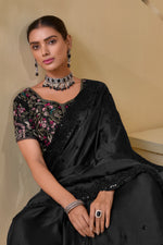 Black Embroidered Border Organza Saree