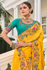 Yellow Embroidered Silk Saree