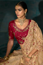 Cream Silk Cut Dana & Mirror Work Designer Saree