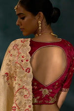 Cream Silk Cut Dana & Mirror Work Designer Saree