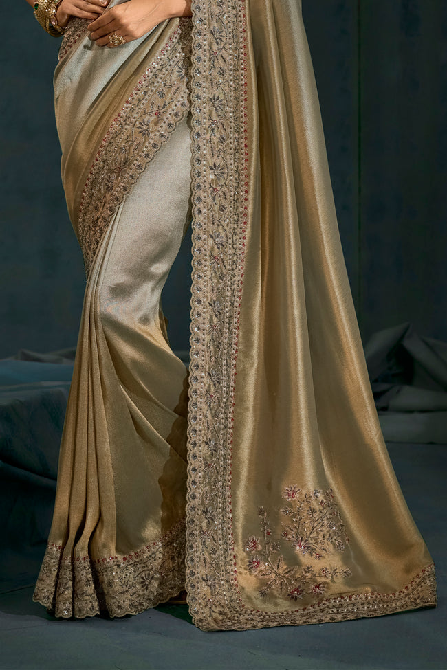 Grey Heavy Work Wedding Wear Ziraf Silk Designer Saree