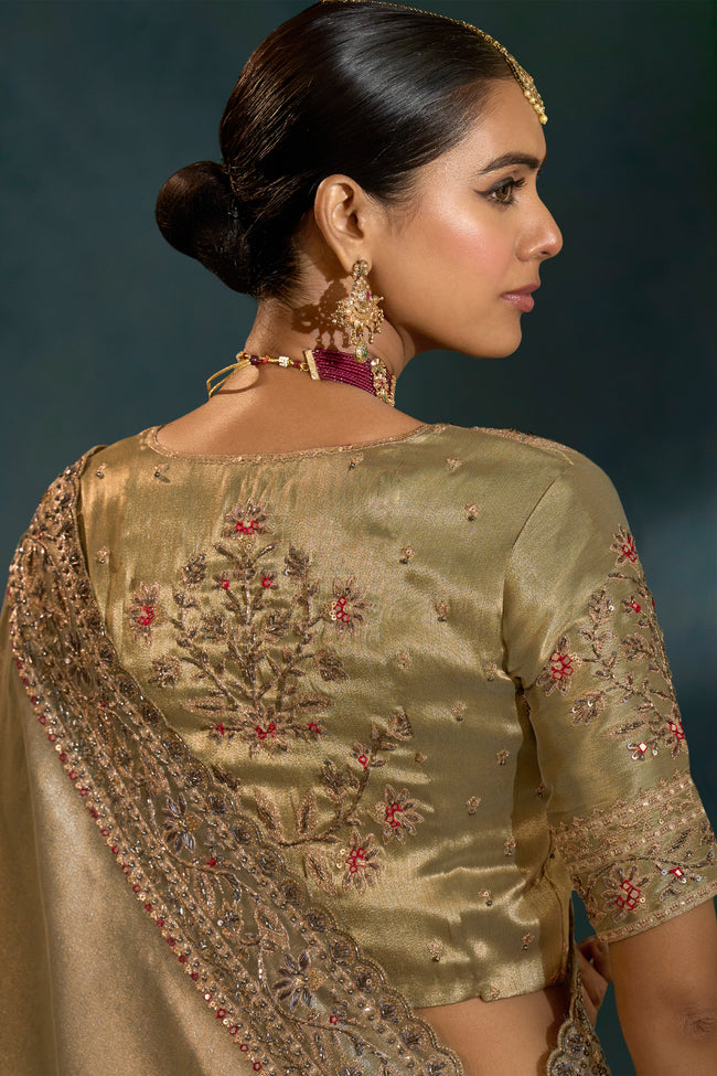 Grey Heavy Work Wedding Wear Ziraf Silk Designer Saree