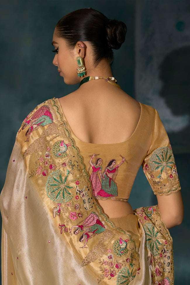 Cream Silk Cut Dana Classic Designer Saree