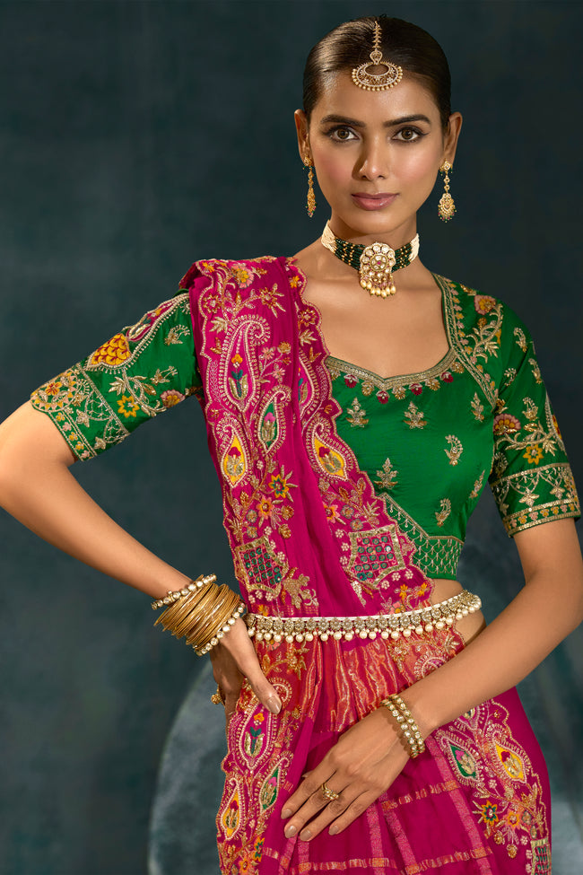 Pink Zari Work Heavy Border Silk Saree