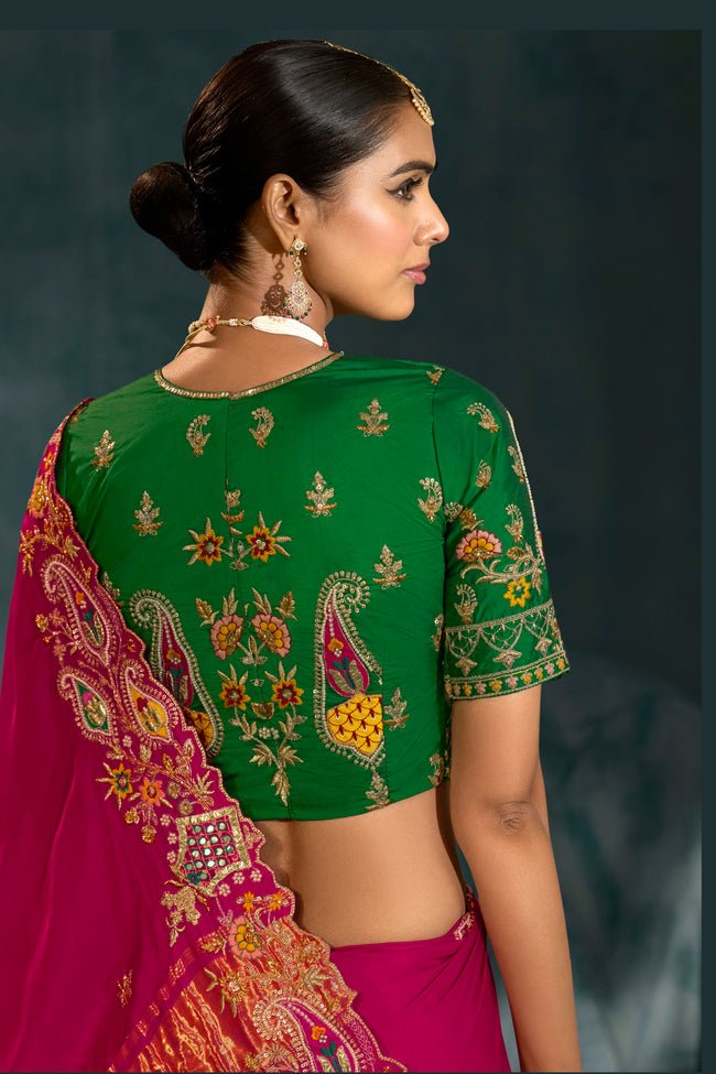 Pink Zari Work Heavy Border Silk Saree